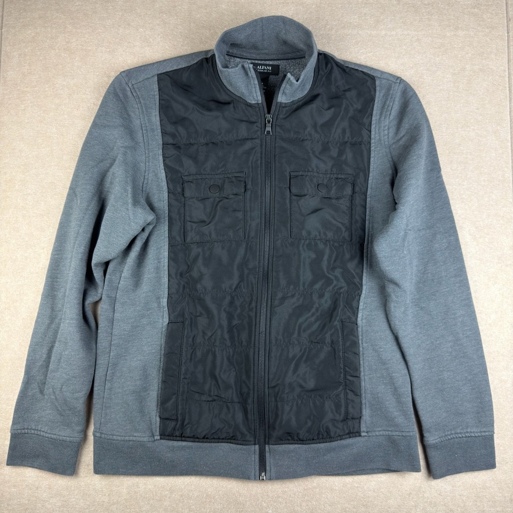 Alfani Jacket Mens Medium Gray Black Zip Front Regular Fit Casual